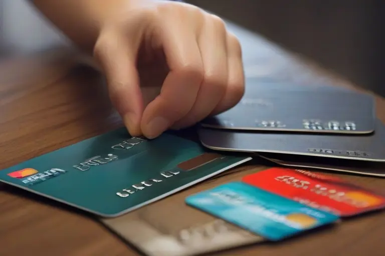 a-hand-resting-on-a-table-with-several-credit-cards